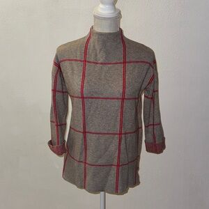 Tahari Windowpane Sweater with Red Trim